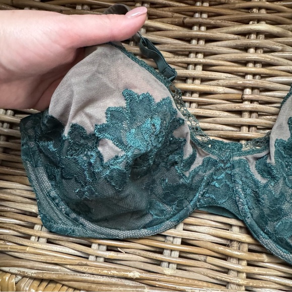 La Perla Women’s Bra 36E Green Beige Lace Sexy - Picture 3 of 8